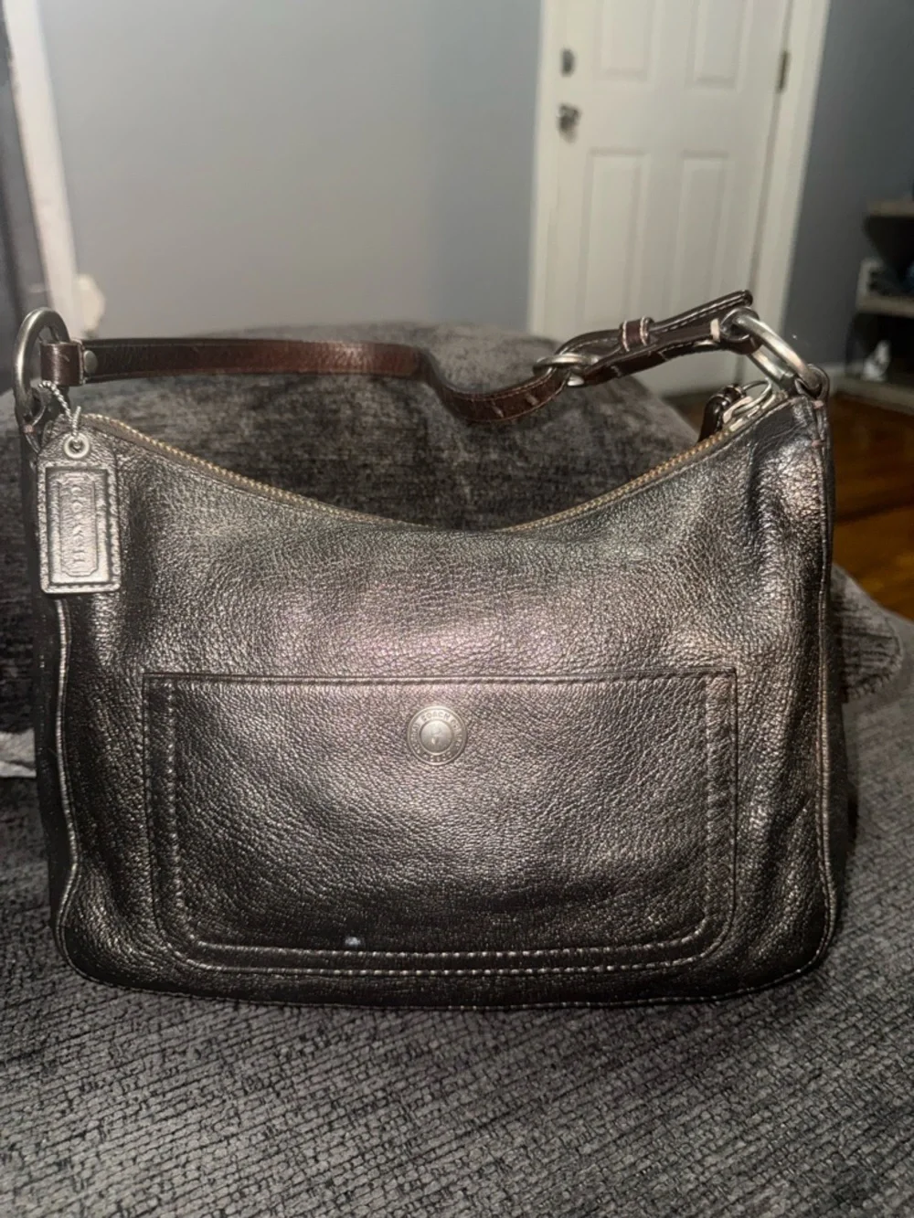 Y2K Coach Chelsea Metallic Silver Leather Shoulder Bag Mini Baguette 2007